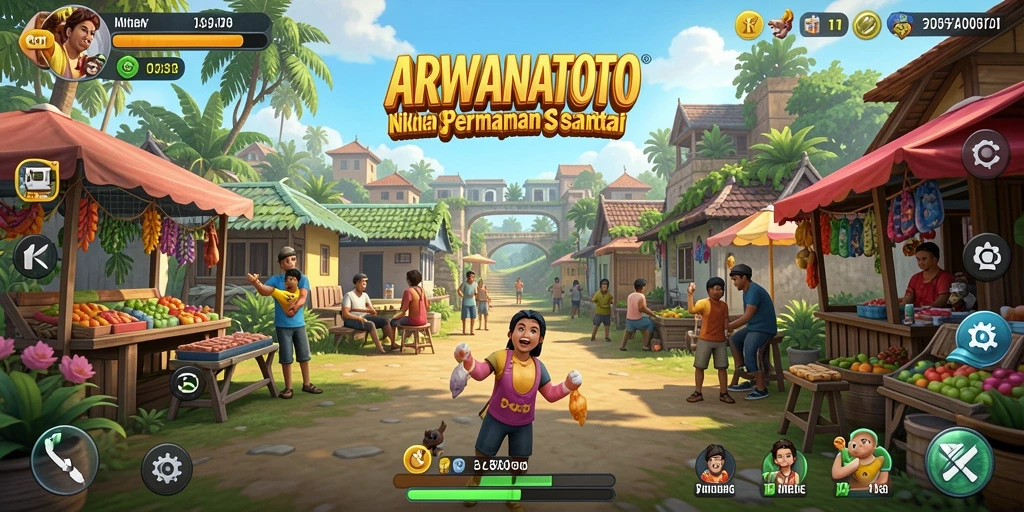 Tampilan gameplay menarik di ARWANATOTO dengan warna cerah.