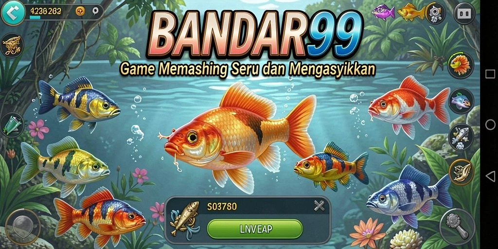 Screenshot gameplay BANDAR99 menampilkan aksi memancing seru di laut.
