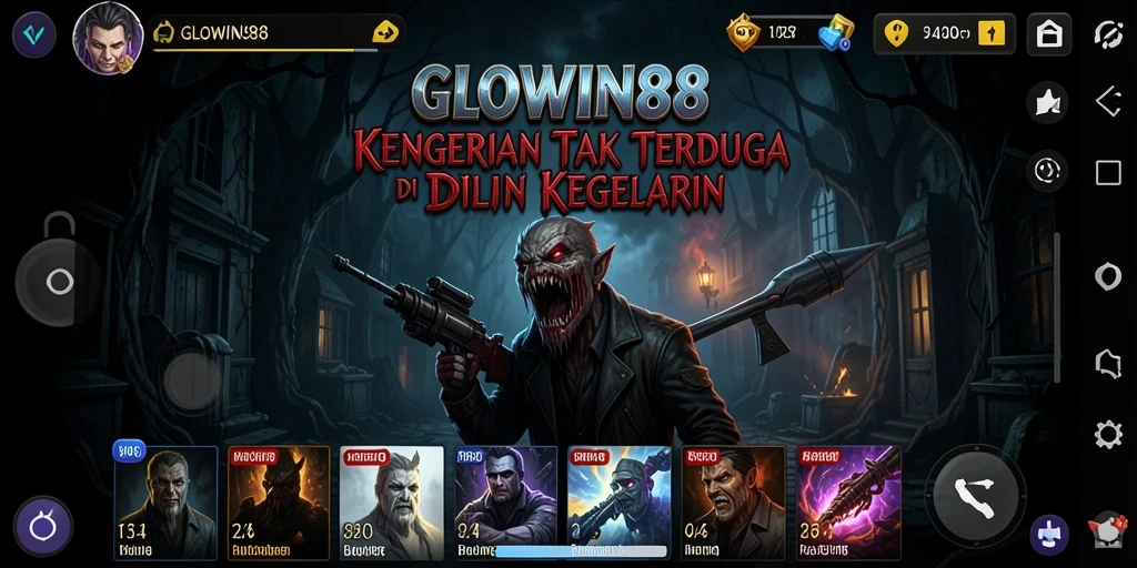 Screenshot GLOWIN88 menunjukkan suasana gameplay menegangkan di dalam kegelapan.