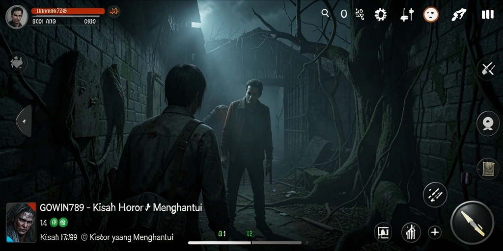 Tampilan gameplay menakutkan GOWIN789 dengan suasana mencekam.
