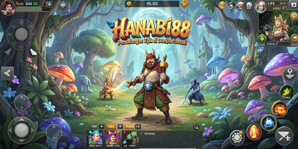Tampilan gameplay HANABI88 yang menonjolkan pertarungan dan eksplorasi.