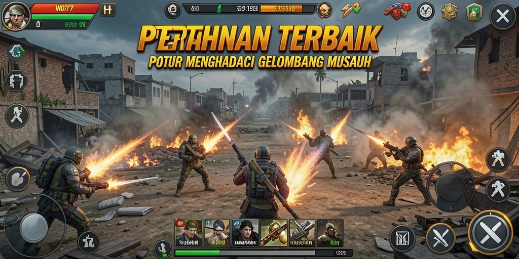 Screenshot utama IND777 menampilkan pertempuran seru dalam genre Tower Defense.