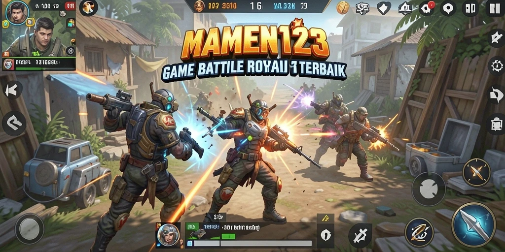 Screenshot MAMEN123 menunjukkan aksi pertarungan seru di medan perang.
