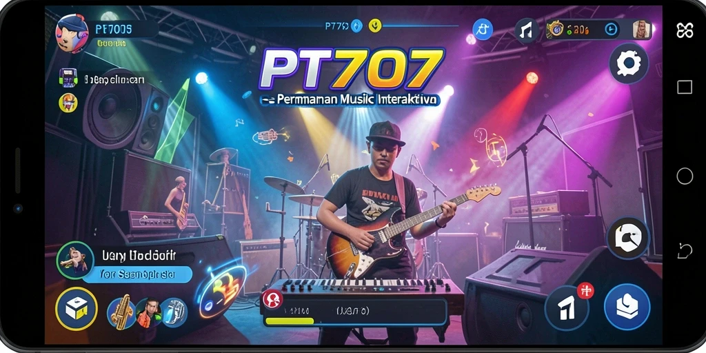 Screenshot permainan PT707 menunjukkan gameplay musik yang seru dan interaktif.