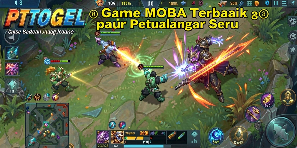 Screenshot gameplay PTTOGEL menampilkan aksi pertempuran tim yang intens.