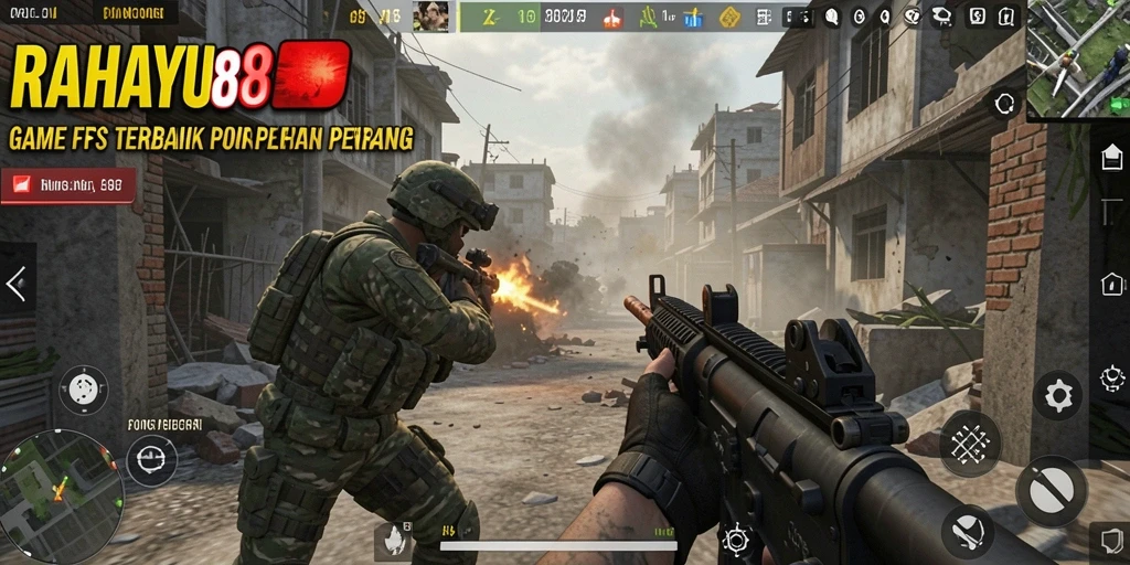Tampilan gameplay intens RAHAYU88 dalam pertarungan FPS.