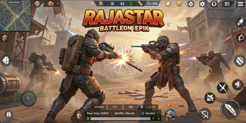 Tampilan gameplay seru RAJASTAR dengan aksi Battle Royale mendebarkan.