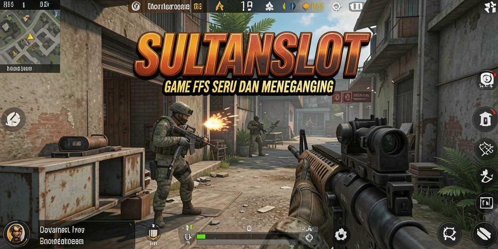 Screenshot utama SULTANSLOT menampilkan aksi gameplay FPS yang mendebarkan.